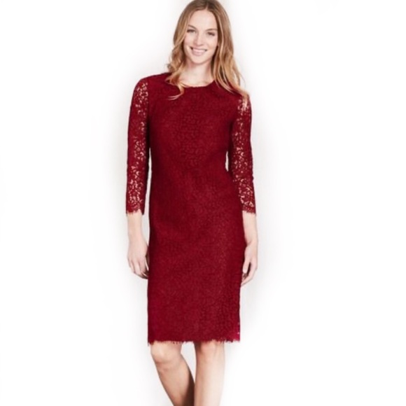 BODEN Dress Cotton Embroidered and Lace Fabric 3/4 Sleeved Red Size 4 - Picture 6 of 12